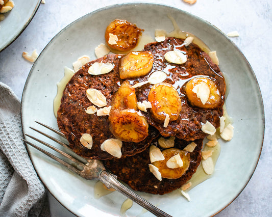 Chocolate Pancakes with Caramelized Banana